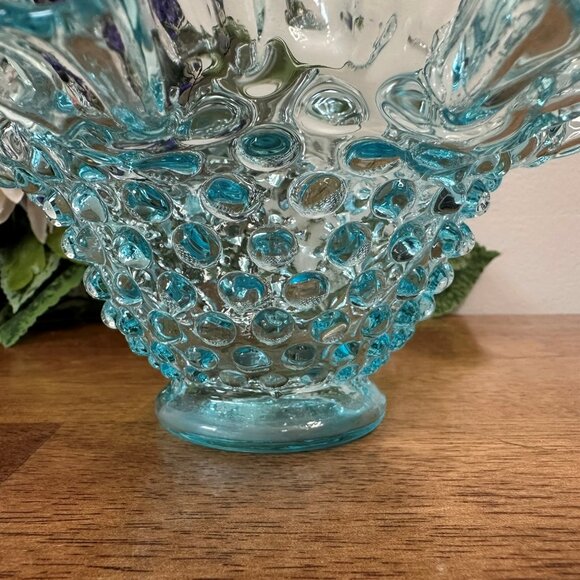 Fenton Hobnail Light Blue Glass Bowl‎ Vintage Ruffled Edge Candy Dish - Picture 4 of 5